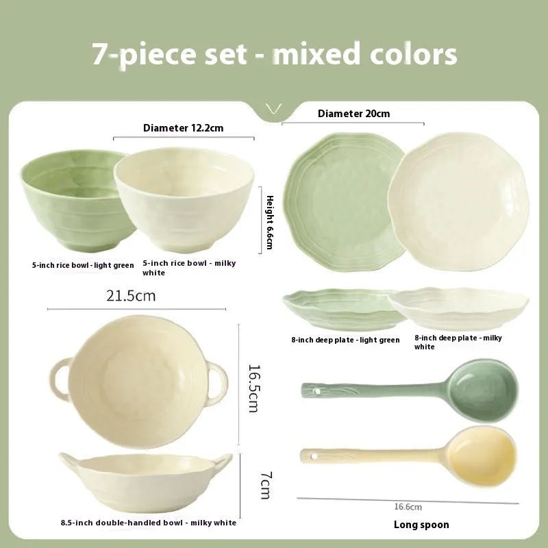 Solid colour ceramic tableware set with 7 pieces in gift box packaging