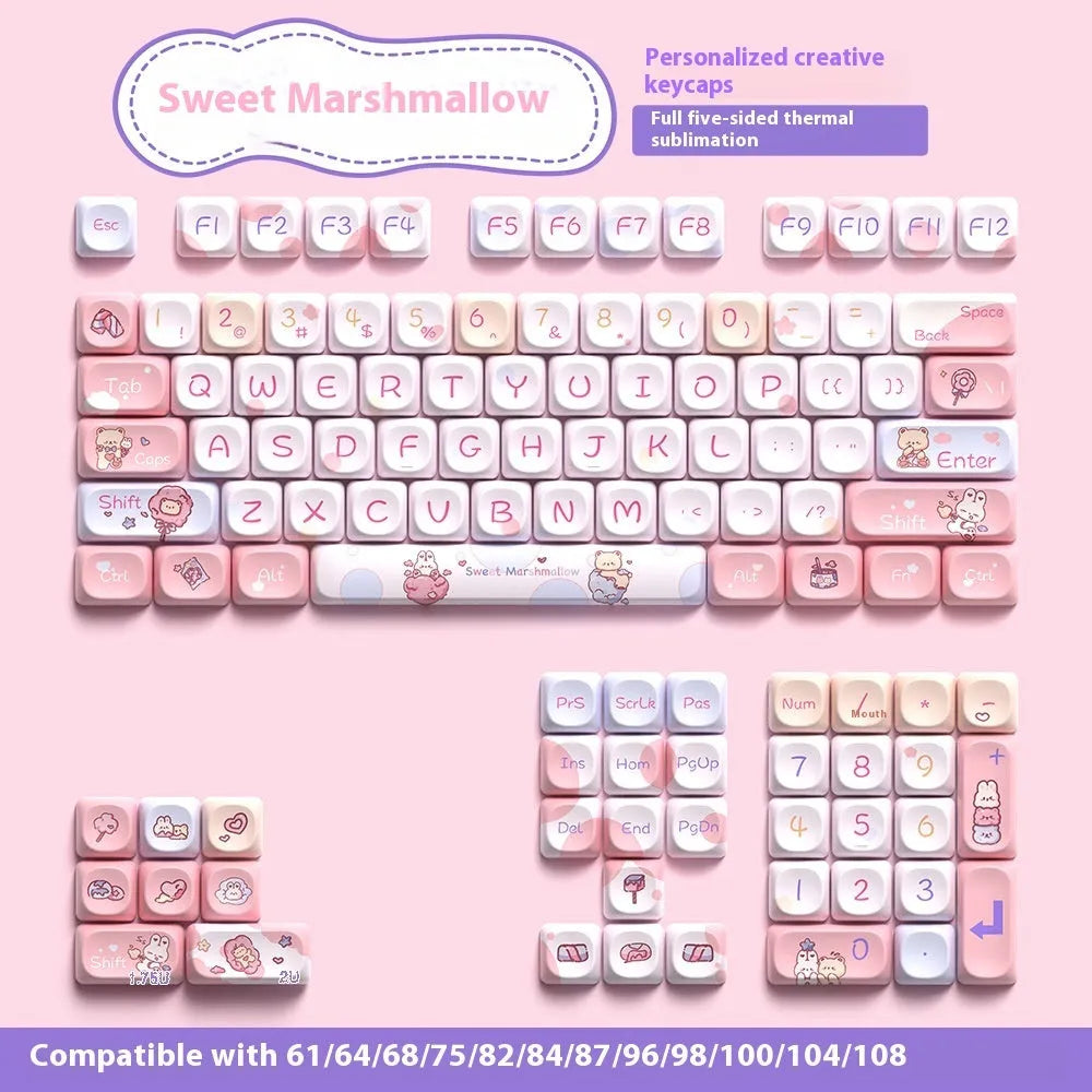 Sweet Cotton Candy pastel pink mechanical keyboard keycaps set with double-shot legends