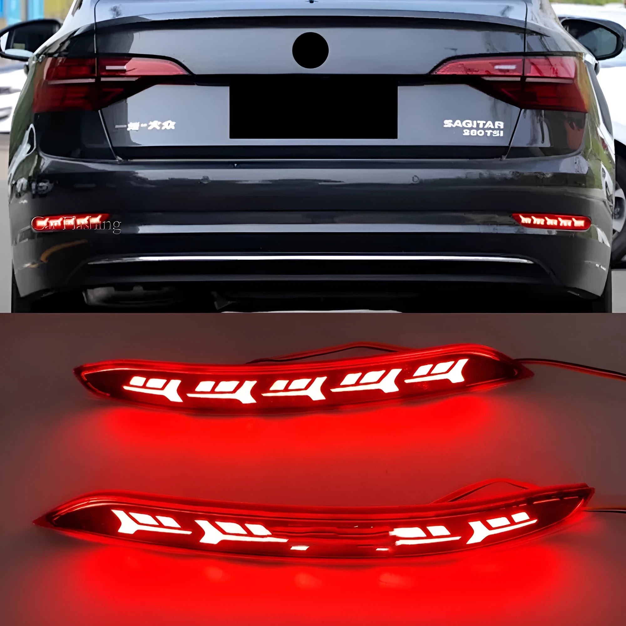Volkswagen Sagitar flowing water LED bumper light with scanning pattern for steering and brake indication