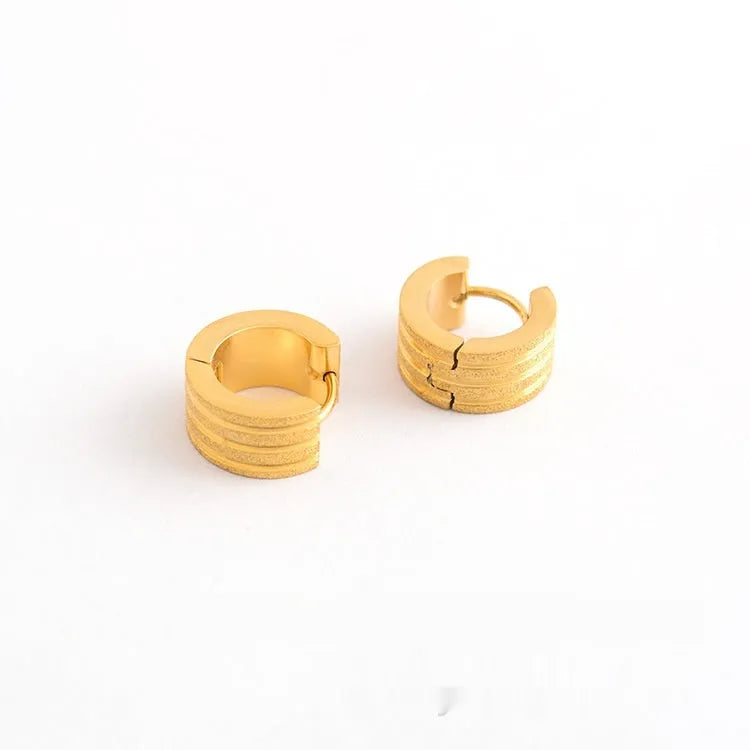 Korean style geometric pattern frosted titanium steel earrings in black, gold, and steel colour options