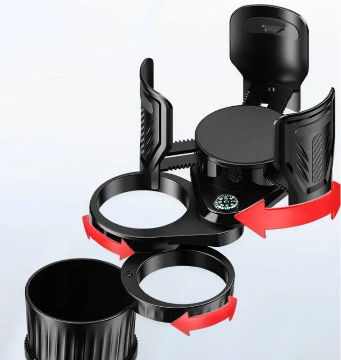Black ABS plastic car water cup holder with retractable adjustable base for drink bottles