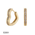 Gold plated heart-shaped zircon ear clip earrings with gang drill elements on copper base