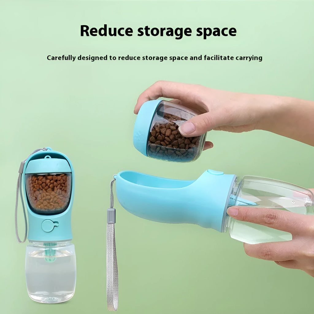 Blue dual-use portable dog water cup with split water grain design for outdoor hydration