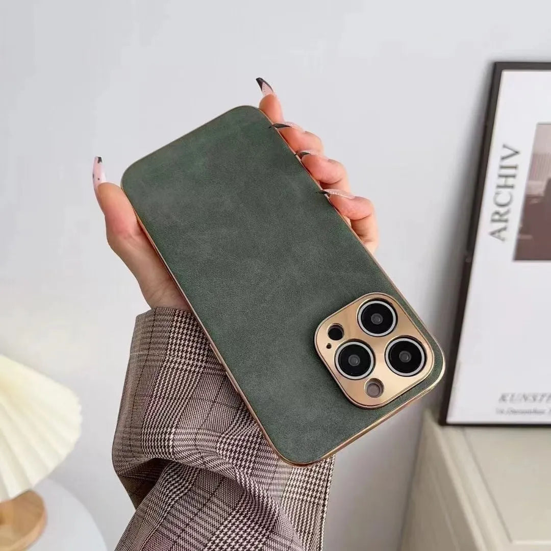 Leather texture TPU phone case for iPhone in black, blue, grey, or grey-green colour options