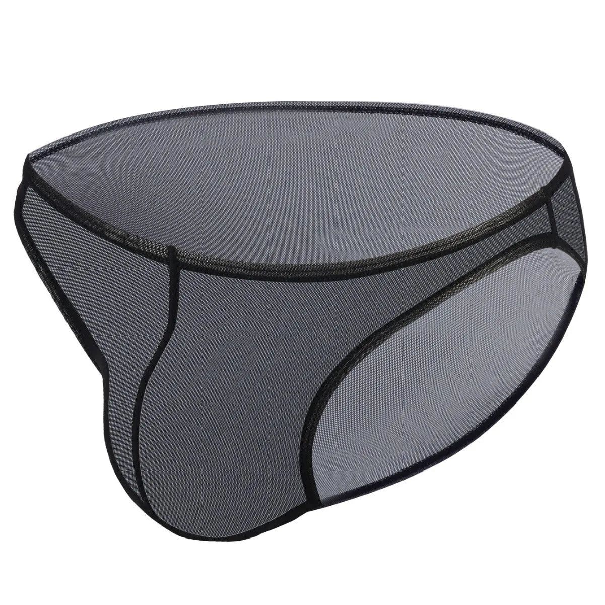 Men's black ice silk low-waist triangle briefs on a white background