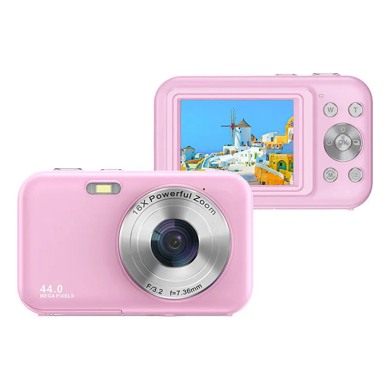 Children's digital camera in black, green, pink, or purple with 2.4-inch screen and lens