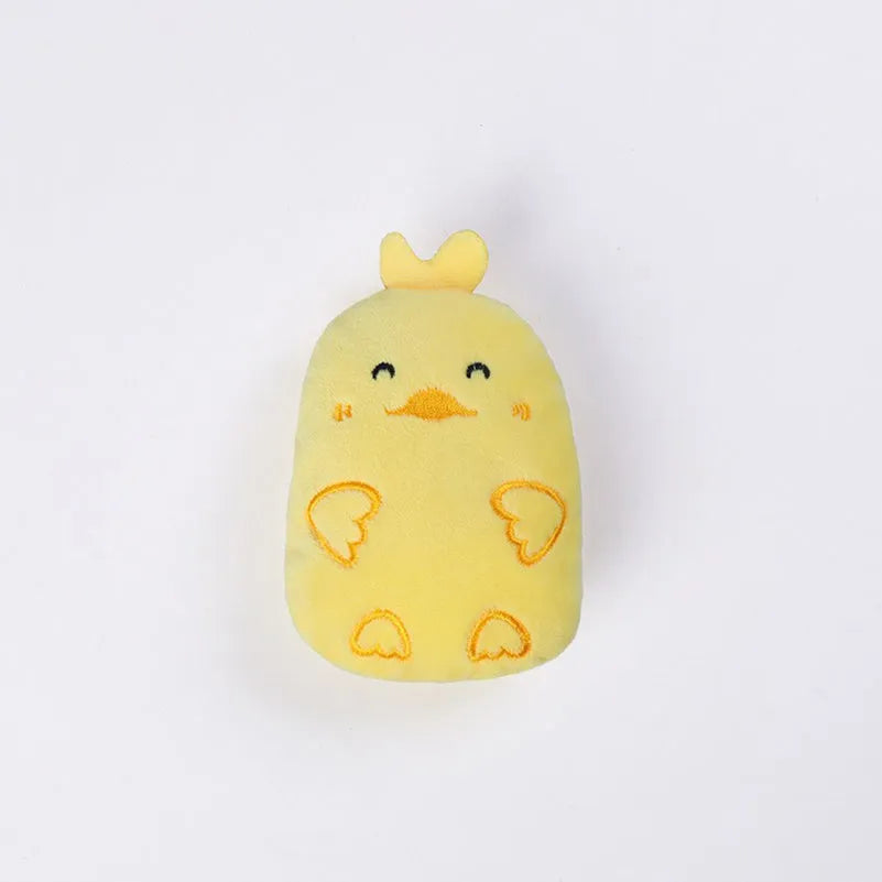 Plush catnip toy for teeth grinding measuring 11x8x4.5cm in various colours