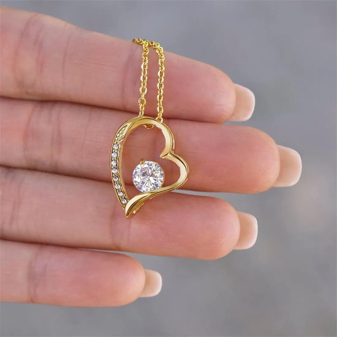 Heart necklace with hollow pendant in silver or gold colour with gift box packaging