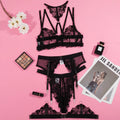 Black women's embroidered mesh bikini top with underwire support.