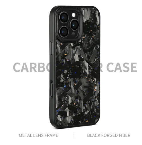 Carbon fiber metal frame forged large grain phone case for iPhone 14 15 16 series in black