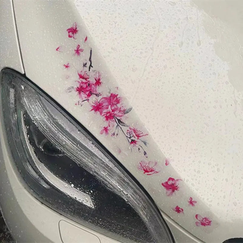 Cherry blossom flower pattern car sticker on vehicle window showing two size options