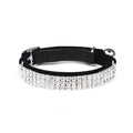 Velvet cat collar with rhinestones in red, blue, purple, black, or pink, showing adjustable buckle.