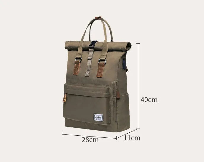 Polyester casual backpack showing internal computer pocket and cover opening mechanism