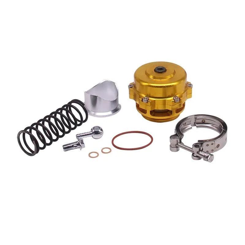 Aluminium alloy automotive pressure relief valve measuring 50mm, shown in a choice of colours.