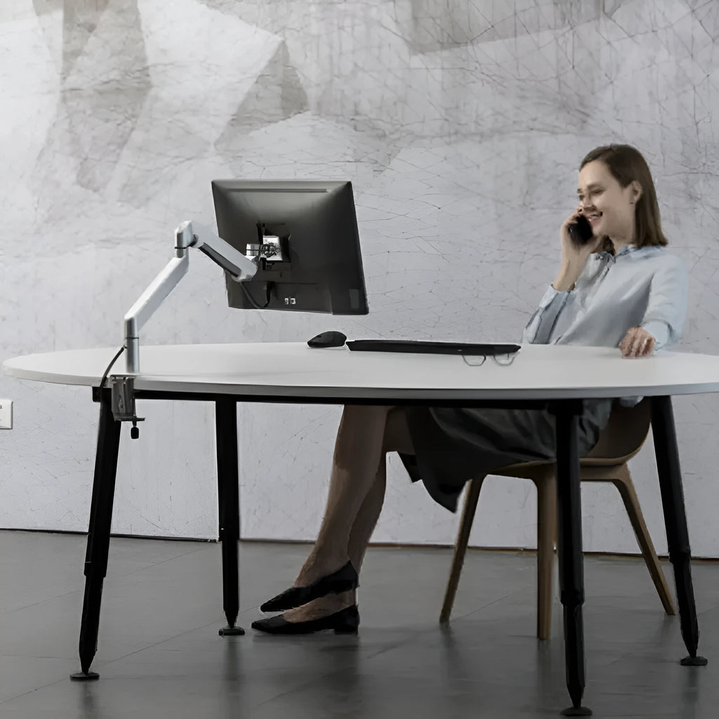 Silver aluminium alloy laptop arm bracket stand with hover design for adjustable height