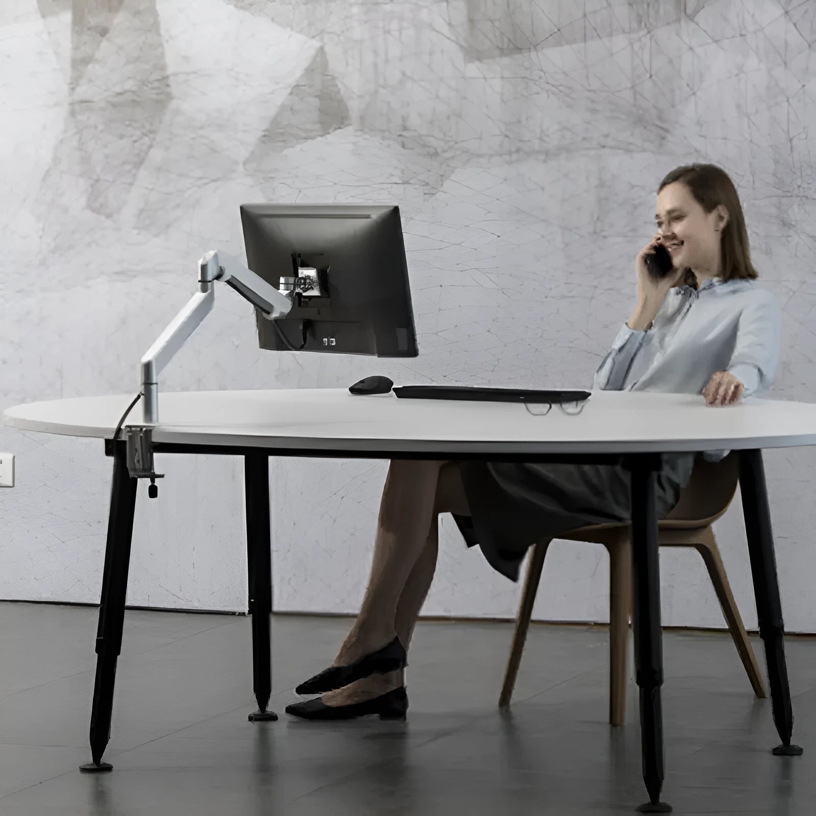 Silver aluminium alloy laptop arm bracket stand with hover design for adjustable height