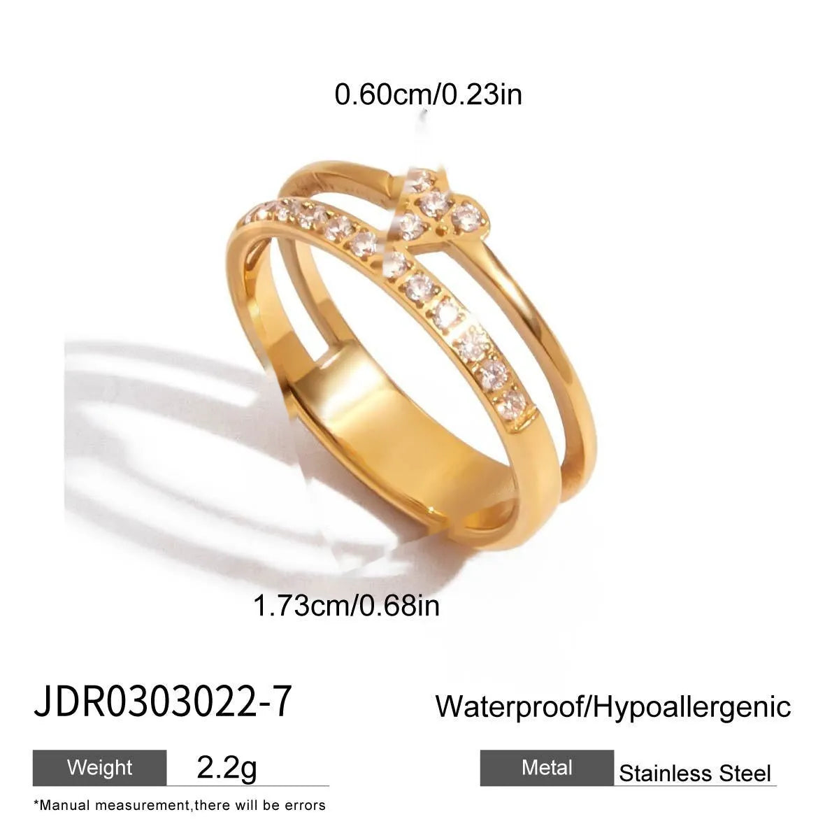 Geometric titanium steel zircon ring in a European American style on a plain background.