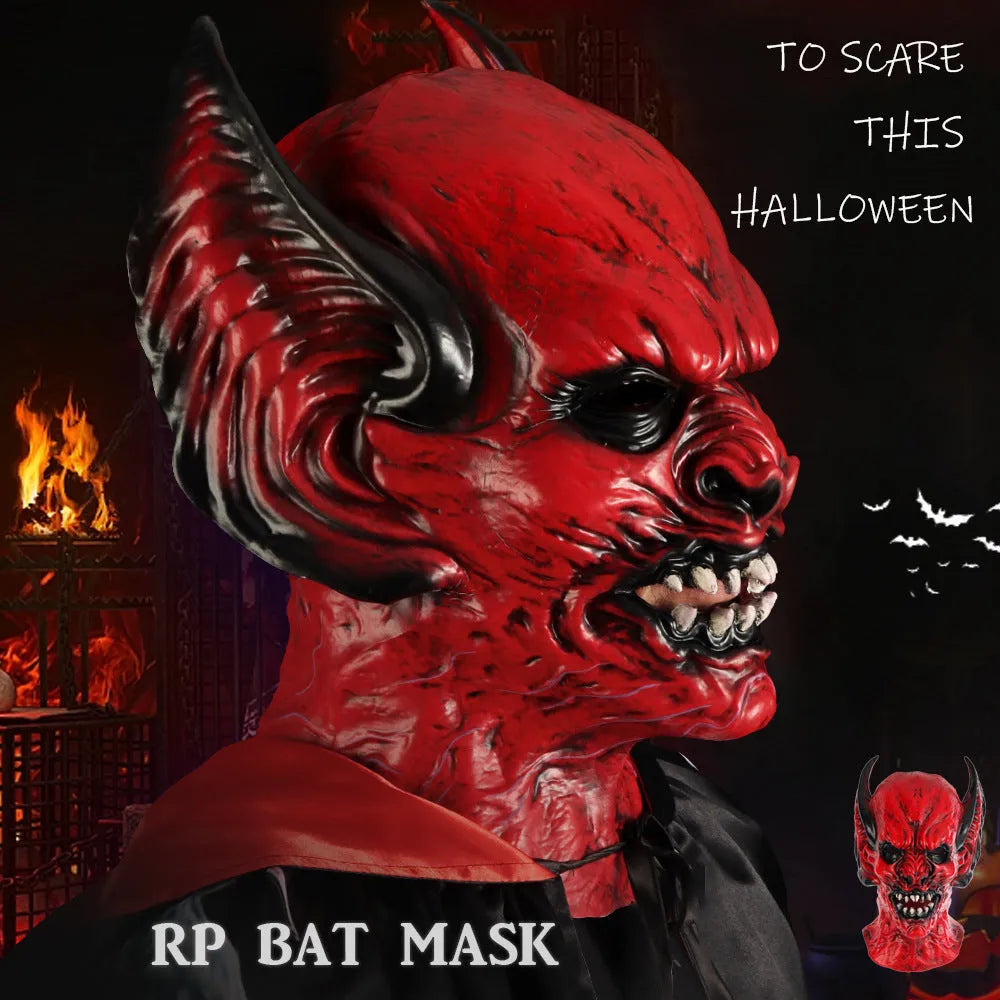 Red bat shaped party hood mask for horror costume dress up