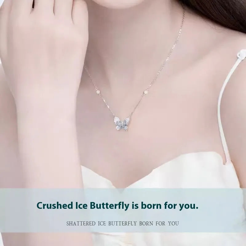 Women's 925 silver necklace with detailed butterfly pendant on O-ring chain, adjustable 41-50cm length