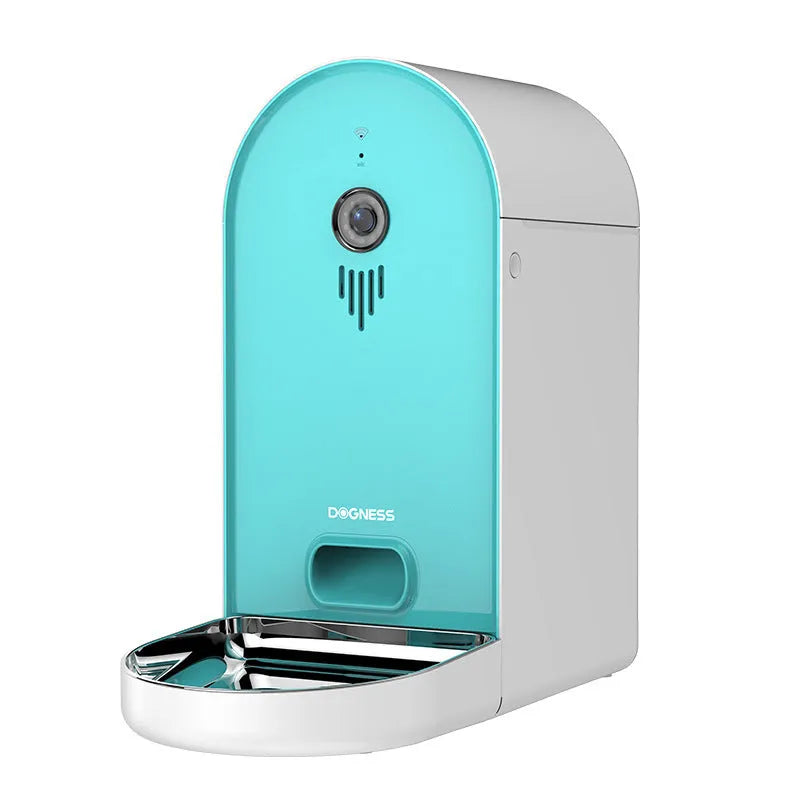 Smart pet feeder with automatic feeding and remote monitoring in various colour options