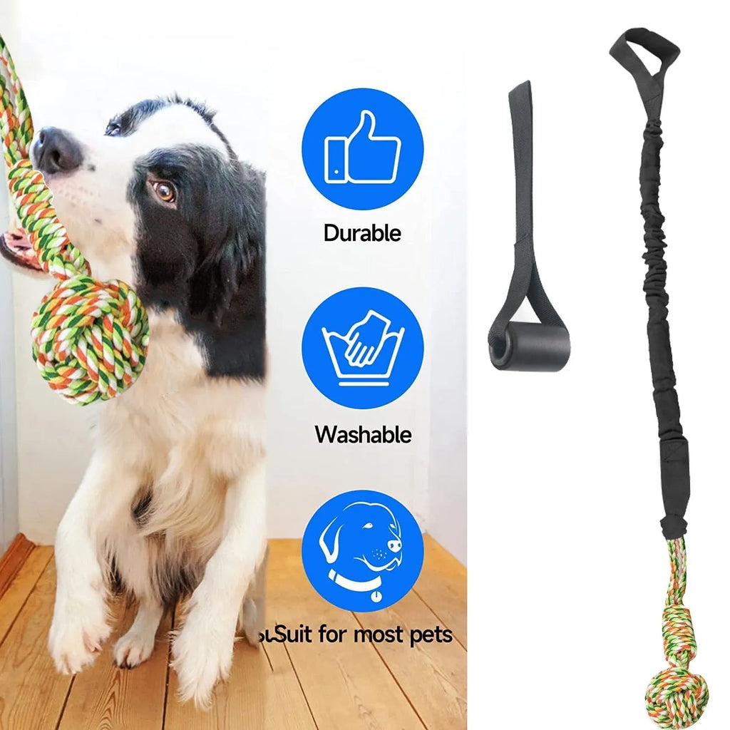 Cotton thread dog tug of war rope toy in black, grey, or red colours for chewing and interactive play