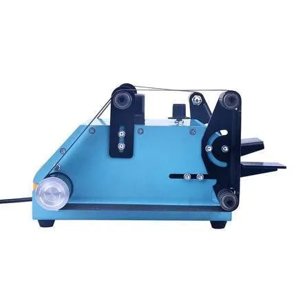 Blue desktop dual-axis belt sander with abrasive belt for knife sharpening