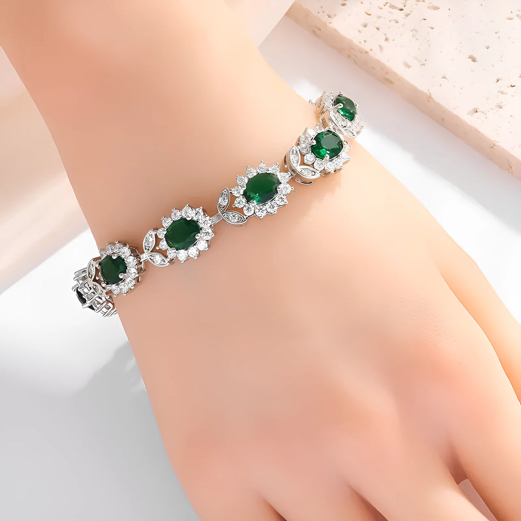 Women's bracelet with inlaid zircon gemstones in multiple colours on environmentally friendly alloy band