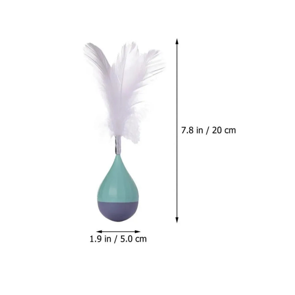 Feather tumbler cat toy with goose feather attachments on aluminium alloy rod and ABS plastic base