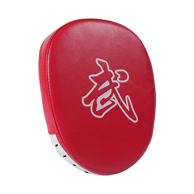 A pair of PU punch mitts for boxing and Muay Thai training, shown in a red edge and black surface colour variant.