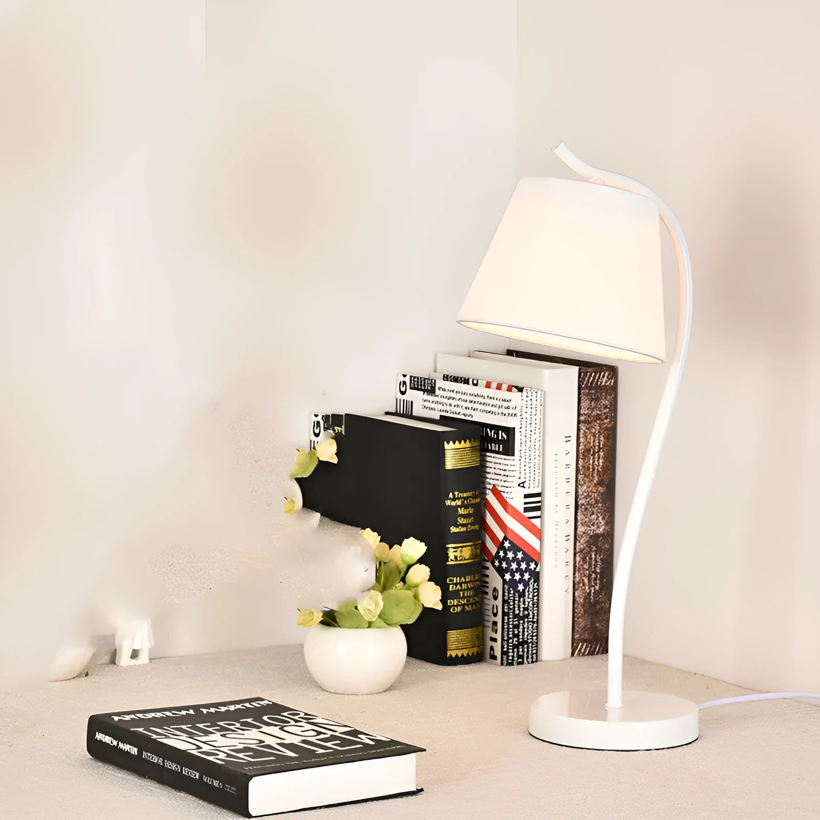 Modern Nordic table lamp with LED light source and solid wood base