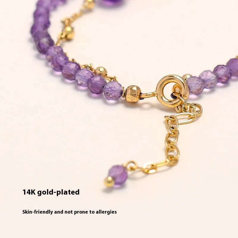 Women's amethyst crystal bracelet with diamond shape and Chinese style design featuring electroplated finish