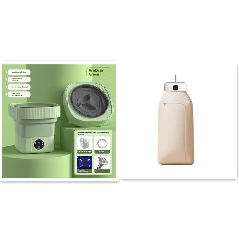 White cylindrical compact laundry dryer with remote control for small space drying