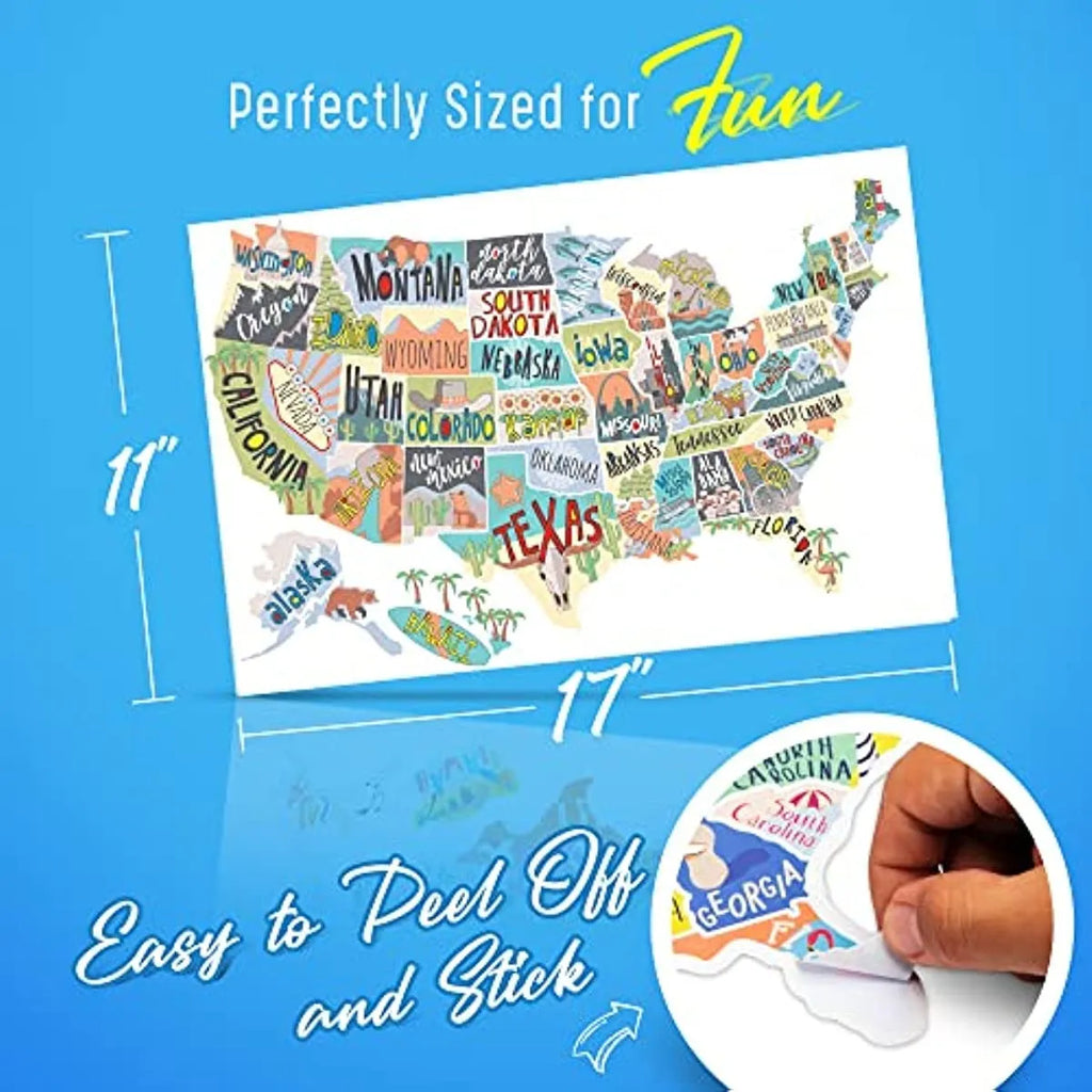 Travel-themed car sticker set with map graphics and vinyl lettering for vehicle decoration
