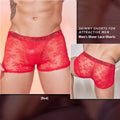 Men's black lace detail nylon boxers on a white background