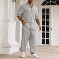 Men's linen cotton short sleeve button shirt with matching trousers casual set in three colours