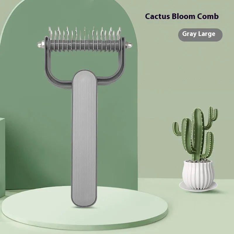 Green pet unknotting comb with stainless steel teeth and plastic handle for dog grooming