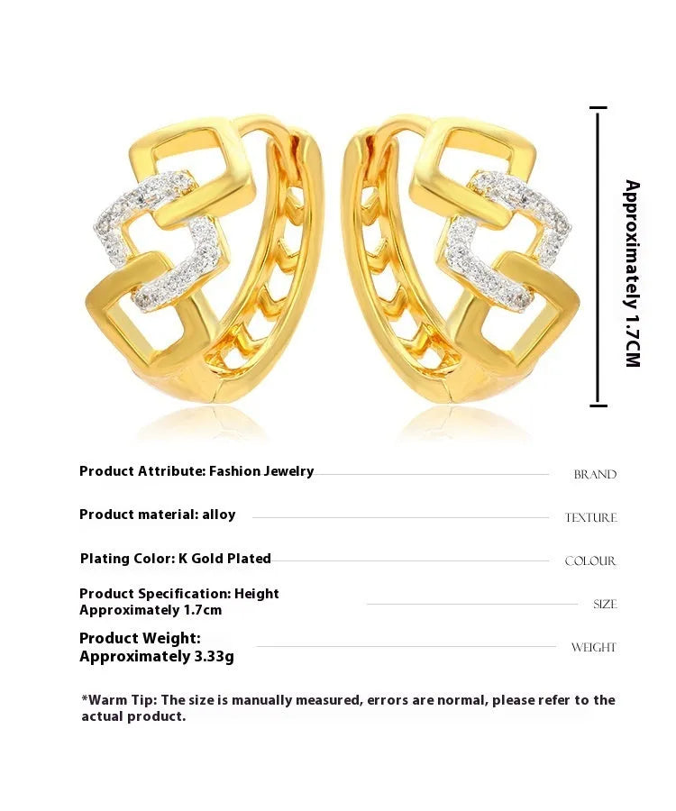 Geometric hollow-out gold-colour alloy earrings with an ear clip fastening.