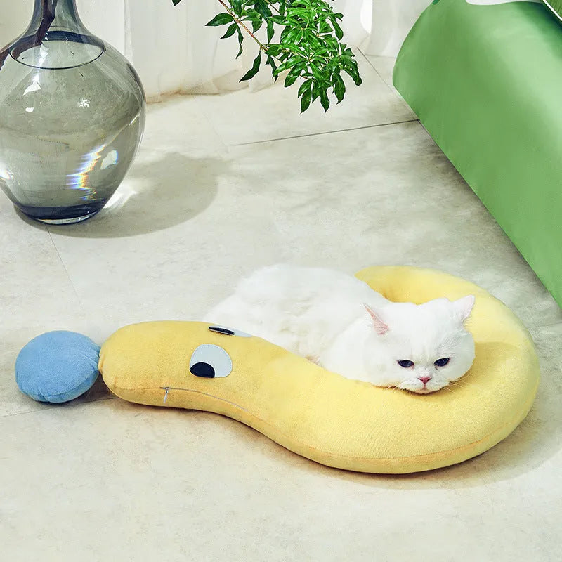 Blue and yellow pet sleeping pillow measuring 62cm by 39cm for cats and dogs
