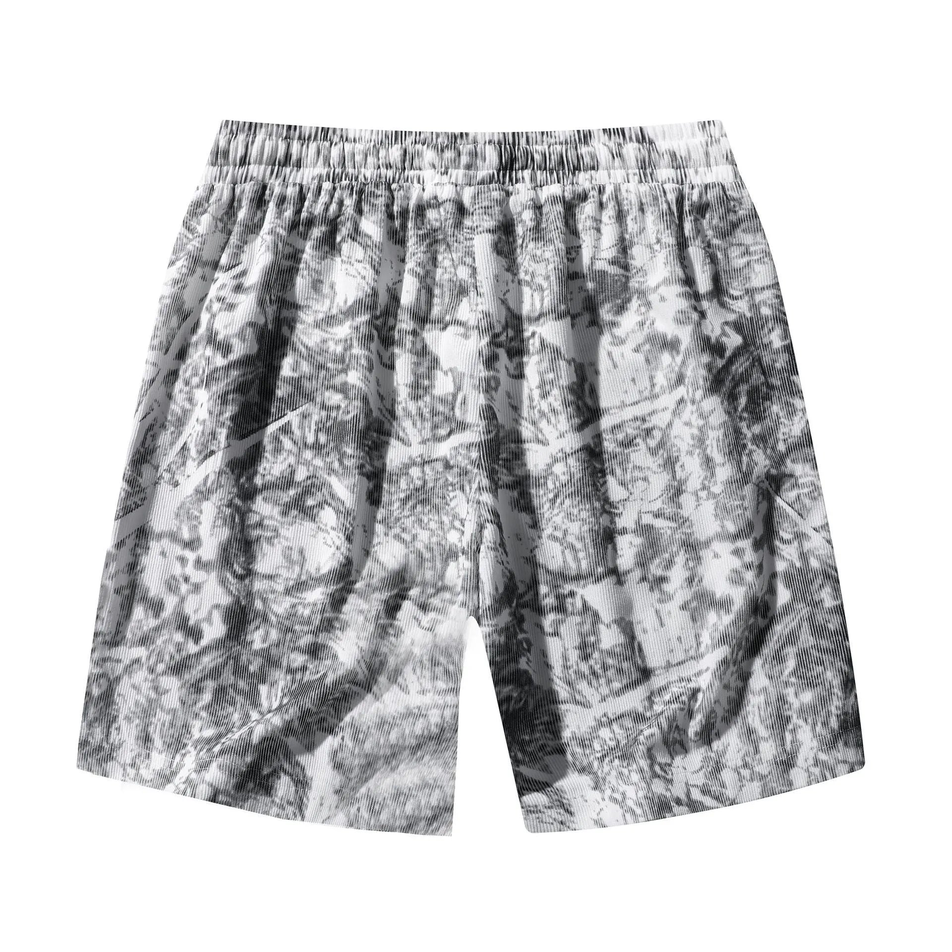Men's corduroy camouflage athletic shorts with high waist and straight leg.