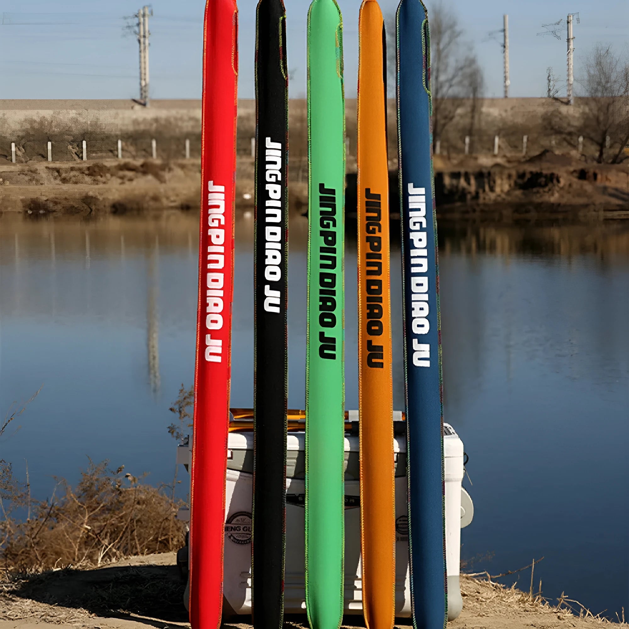 Brown telescopic cotton fishing rod bag retracted and extended, showing its 95cm length.
