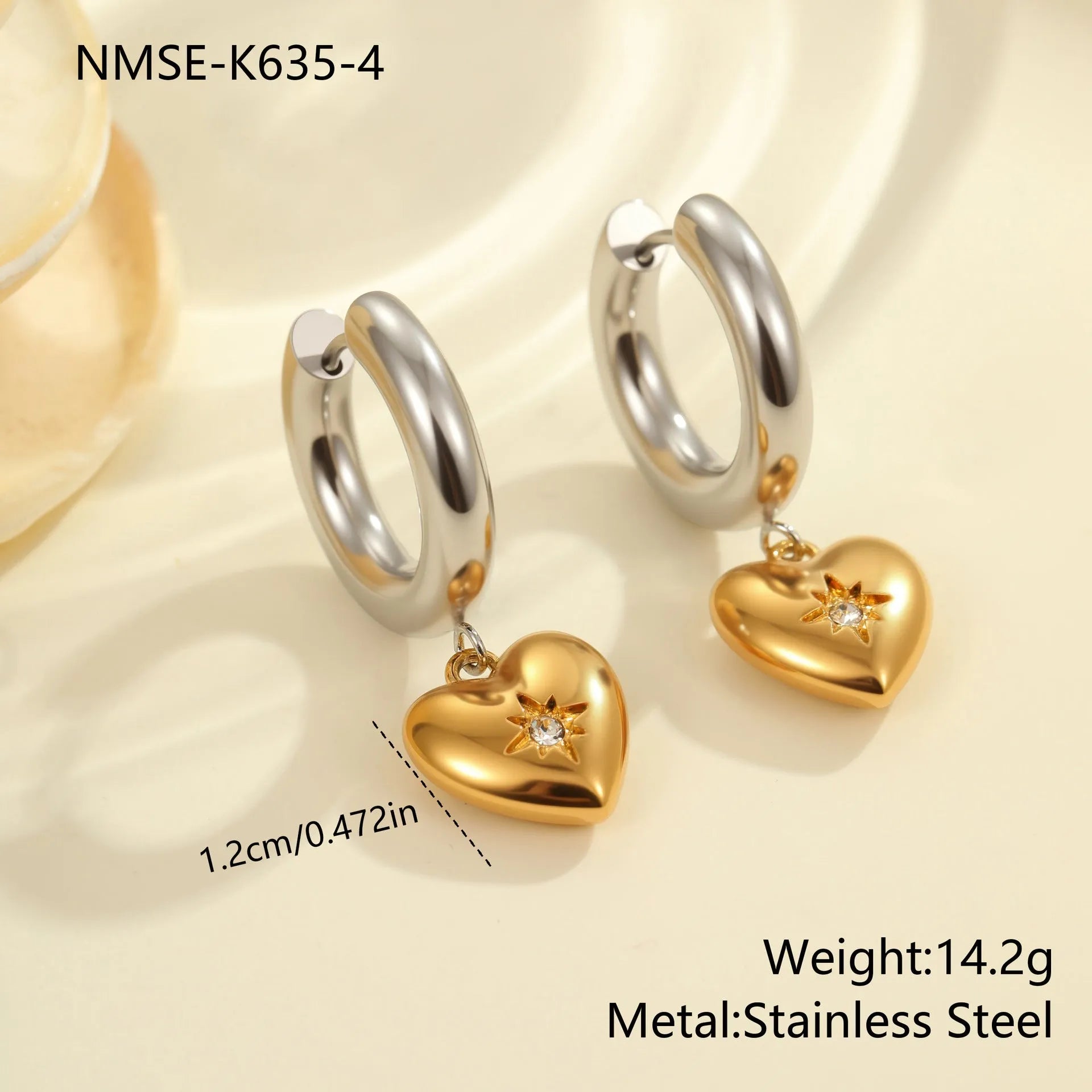 Stainless steel Christmas tree heart earrings with 18K gold electroplated finish