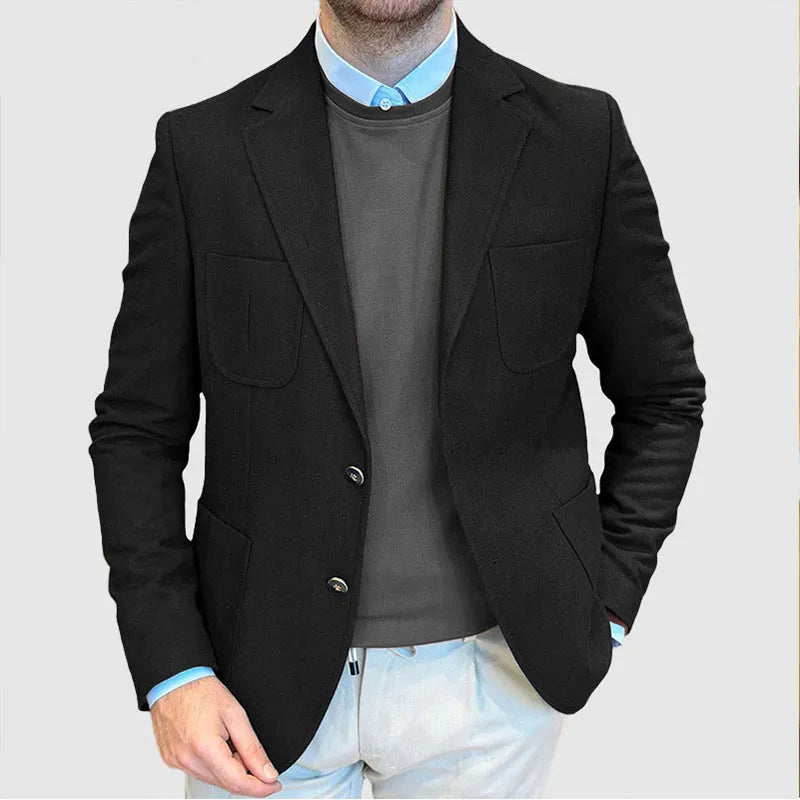 Men's loose-fit cotton tailored blazer in Army Green on a hanger
