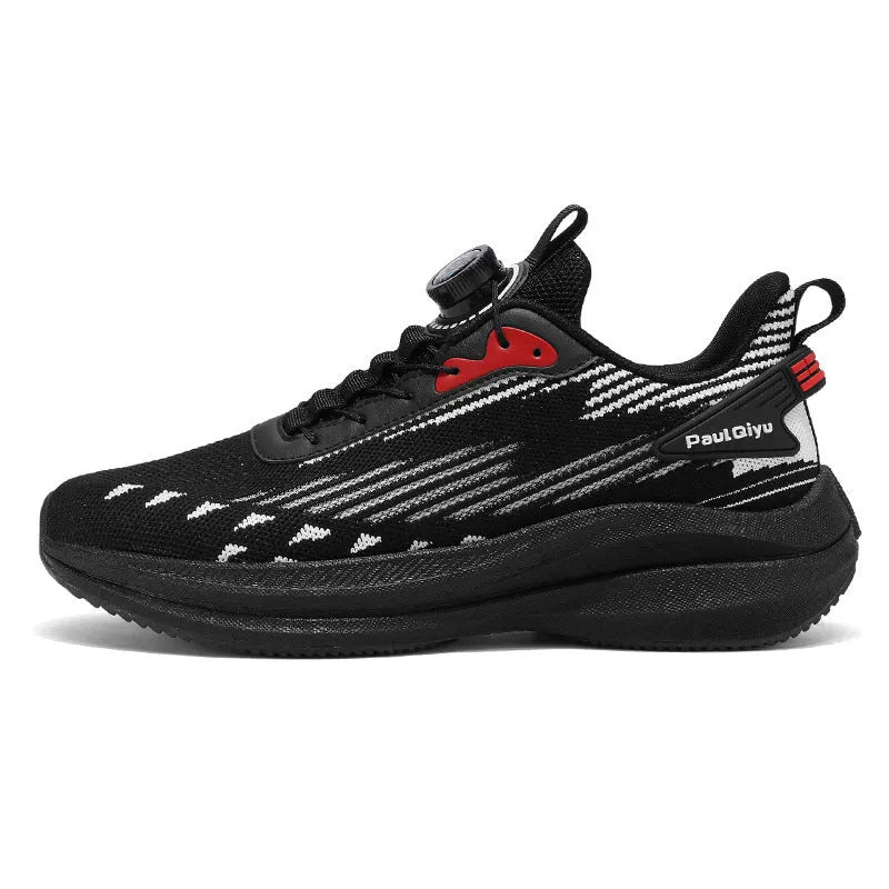 Men's rotating buckle Fly-kit mesh casual sports running shoes in three colour options