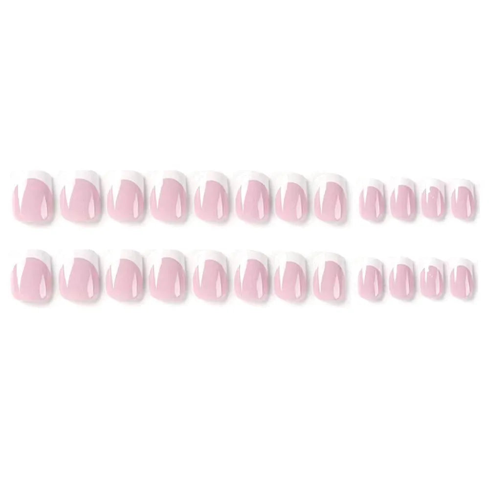 White press on nails with plaid pattern, 24 pieces in box