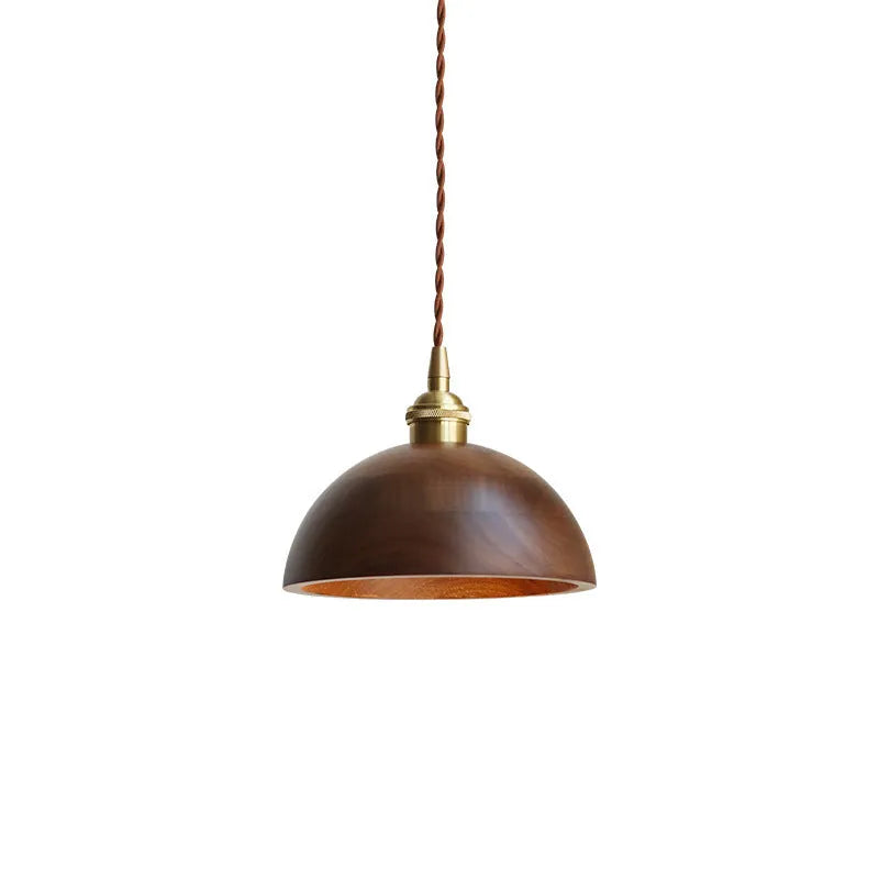 Single-head black walnut style droplight chandelier with copper wood art construction and E27 lamp holder.