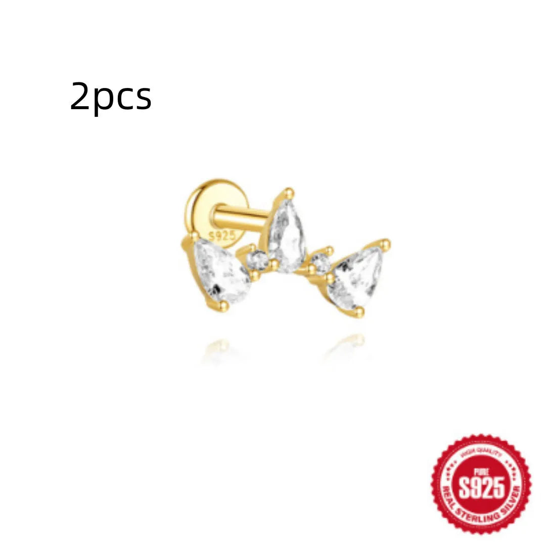 S925 sterling silver water drop earrings with a flat spiral design in a gold electroplated finish.