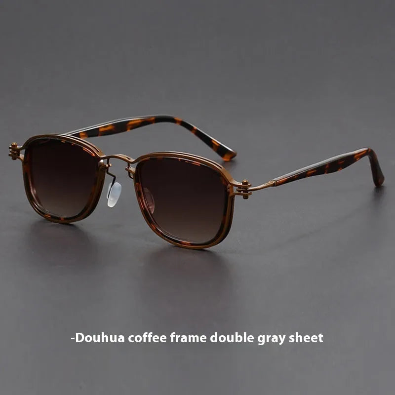 Retro square frame metal sunglasses with AC lenses in Black Gold Full Gray colour option
