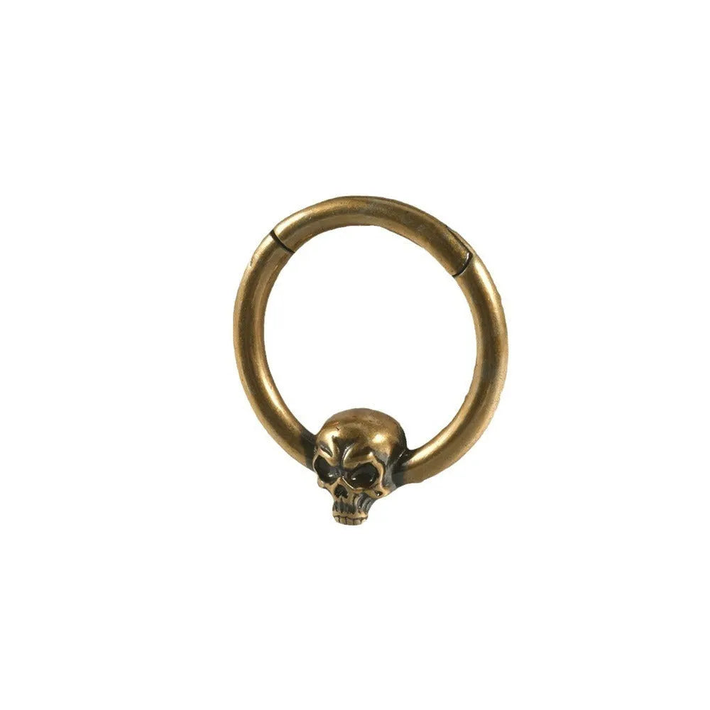 Copper punk earrings with vintage ghost head design in antique gold finish