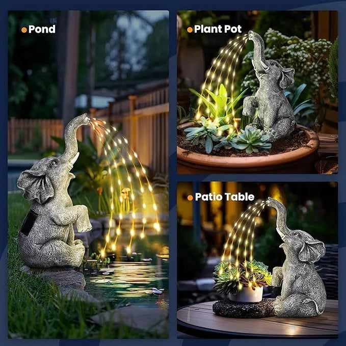 Resin elephant outdoor garden sculpture with LED light strip on grass