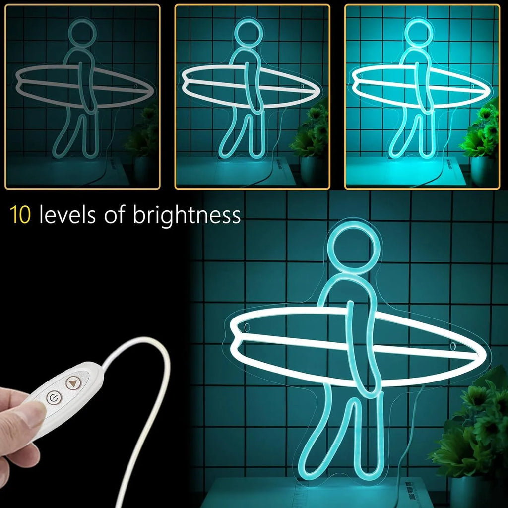 Surfer neon sailboat acrylic plate wall decoration with IP65 water resistance and 5V power